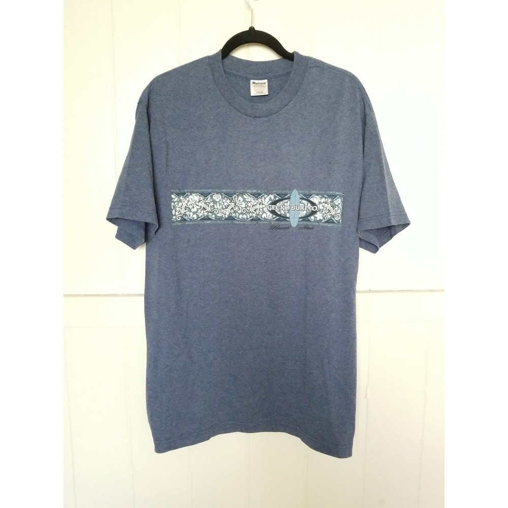 Vintage GECKO SURF T-Shirt 2-Sided Graphic Men's Large Blue‎ Murina Made in USA